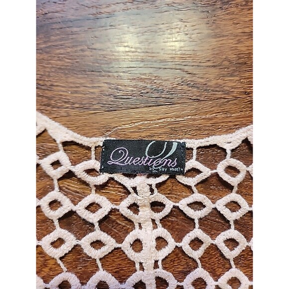 Crochet Cardigan Questions By Say What Pink V-Neck Button Front Womens Small - Picture 9 of 10